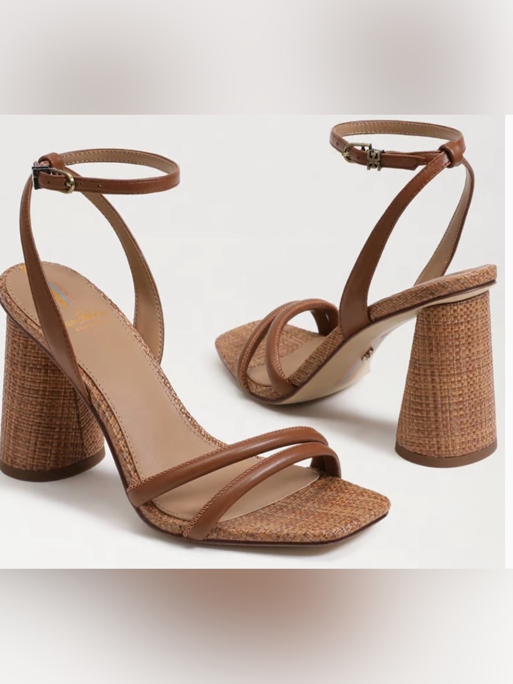 Sam Edelman Tan Strappy Woven Block Heel Sandals